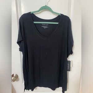 Rachel Zoe Short Sleeve - ribbed solid black 3X